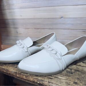 LC Lauren Conrad Cream Loafers with Chain Detail